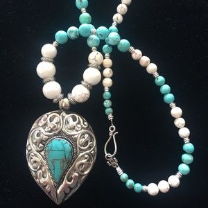 24” Tibetan Turquoise Inlaid Pendant Necklace